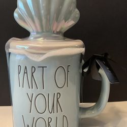 Rae Dunn Blue Iridescent Little Mermaid Part Of Your World Mug With Shell Topper