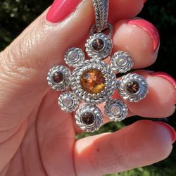 Judith Ripka Silver Pendant Mandarin Garnet
