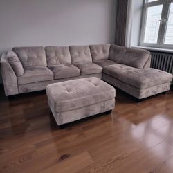 Brown Sectional Couch With Ottoman