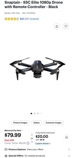 Snaptain S5C Elite Ready-to-Fly Drone 1080P FPV Camera Remote Control Black