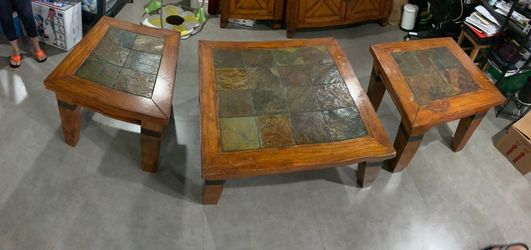 Hard Wood And Stone Set Of Tables