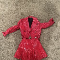 Gianni Versace Red Leather Motorcycle Jacket and Skirt A/W 1994