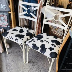 Pair Of Faux Cowprint Chairs 