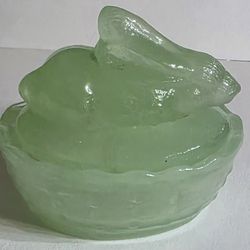 Bunny On Nest Vintage  Jade Green Glass
