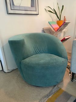 Vladimir Kagan-Style Nautilus Swivel Lounge Chair – Seafoam Microsuede
