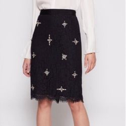 JOIE Black Lace ORTALLY Jewel Embellished Pencil Skirt Size 8 NWT $298