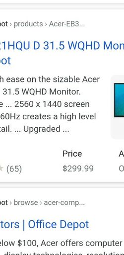 ACER 32 Inch 1440p Gaming Monitor