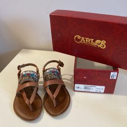 BRAND NEW Leather Sandals Sz 6 1/2 Decorated w/ Beads & Stones | Carlos by Carlos Santana