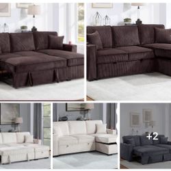 Sectional Sofa Pullout Bed W/Chaise Storage  Fabric Reversible  88”x57”X33”H