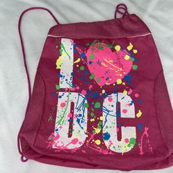 I Love DC pink Large Drawstring Backpack Bag B002
