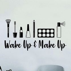 Wall Decal Home Decor Art Sticker Vinyl Bedroom Girls Lashes Eyelashes Eyebrows Brows Beauty Makeup Make Up Palette Brushes Lipstick