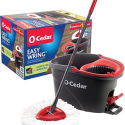 O-Cedar EasyWring Microfiber Spin Mop, Bucket Floor Cleaning System, Red, Gray, Standard