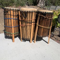 West African Dunun Drums Set Of Three