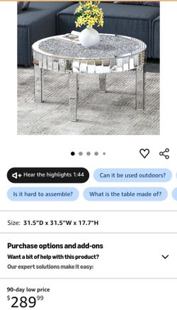 Mirrored Coffee Table, 31.5" Modern Round Silver Coffee Table
Beveled Glass Panels, Circular MDF Frame, Sparkling Border Detail, Leg Assembly Required