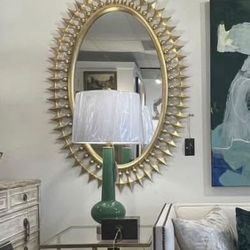 New Opulence Gold Diamond Head border Oval Mirror 