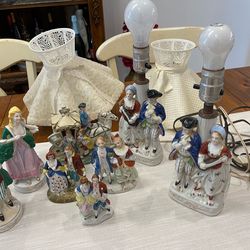 Vintage lamps and porcelain figurines