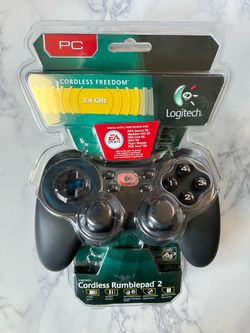 NEW SEALED Logitech Cordless Rumblepad 2 PC Computer Bluetooth Wireless Controller 2.4 GHz USB Video Game Gaming Gamepad Analog Sticks AMD 64 Battery 