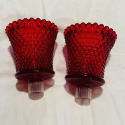 PAIR VINTAGE RED GLASS PEG VOTIVE CUP CANDLE HOLDER     