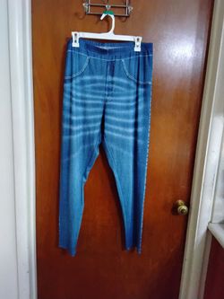Denim Print Stretch Leggings. 3XL