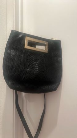 Black Textured Crossbody Bag with Gold Hardware