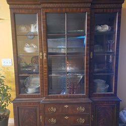 Antique Wood Queen Anne China Cabinet