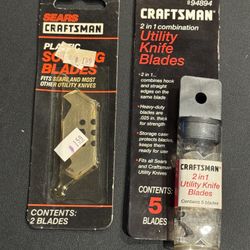 Vintage USA Craftsman Utility blades. New in package. 42036 2 pack plastic scoring blades, & 94894 5 pack 2 in 1 combination blades. The 2 pack shows 