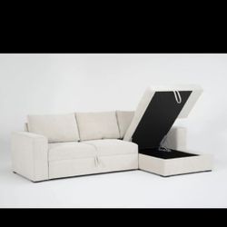 2 Piece Convertible Futon Sleeper Sectional with Right Arm Facing Storage Chaise