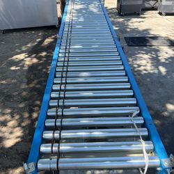 The electric roller conveyor in like brand new condition. 10 feet long with sensors. Rollers not included asking $2000.