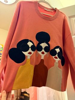 Alice + Olivia Pink Graphic Crewneck Sweater
