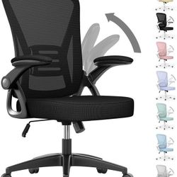 Naspaluro Ergonomic Office Chair, Mid Back Desk Chairs with Adjustable Height, Swivel Chair with Flip-Up Arms and Lumbar Support, Breathable Mesh Comp