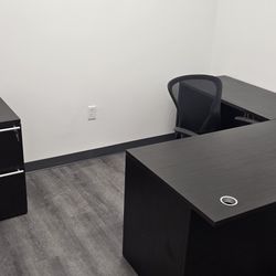 Desk, Filing Cabinet, and Chair