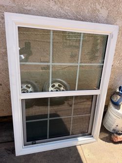 White Vinyl Double-Hung Window with Grid