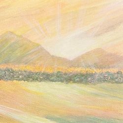 Aurora Mountain Sunrise Acrylic Painting by Deb Bossert Artworks, 5 x 7, Signed
