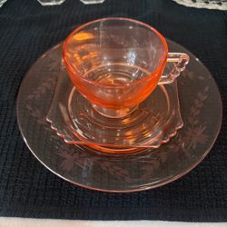 Pink Depression Glass Cup Saucer and Plate Set