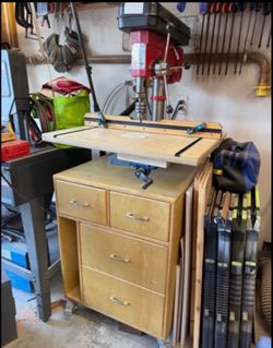 Foremost 16-Speed Drill Press w/ Rolling Cabinet & Custom Table