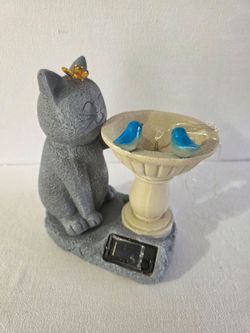 Cat Solar Birdbath garden decoration,