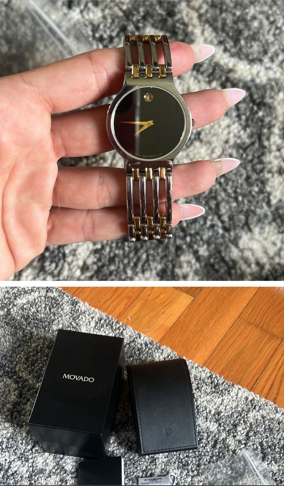 MENS MOVADO WATCH W BOX AND EXTRA LINKS
