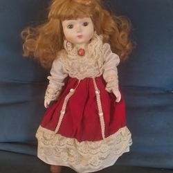 Vintage 18" porcelain doll, With ivory lace, and shoes