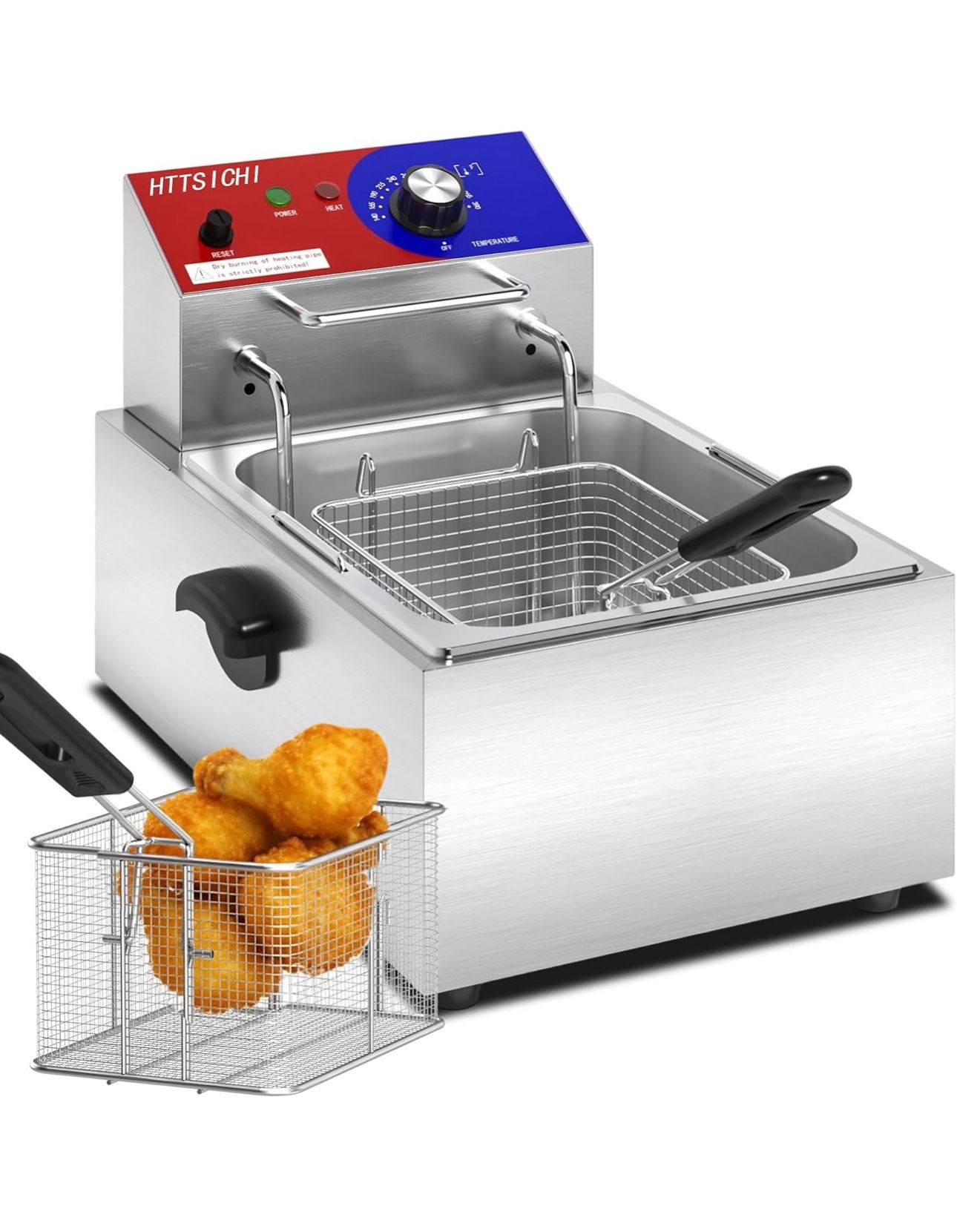 New-Commercial Deep Fryer - 12 L Electric Deep Fryer with 6 L Basket, Commercial Deep Fryer with Basket, Stainless Steel Countertop Deep Fryer w/Adjus