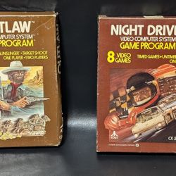 Lot of 2 Atari Outlaw and Night Driver Video Computer System Games Complete in Box
