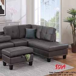 Leather Sofa Chaise Sectional and Ottoman 