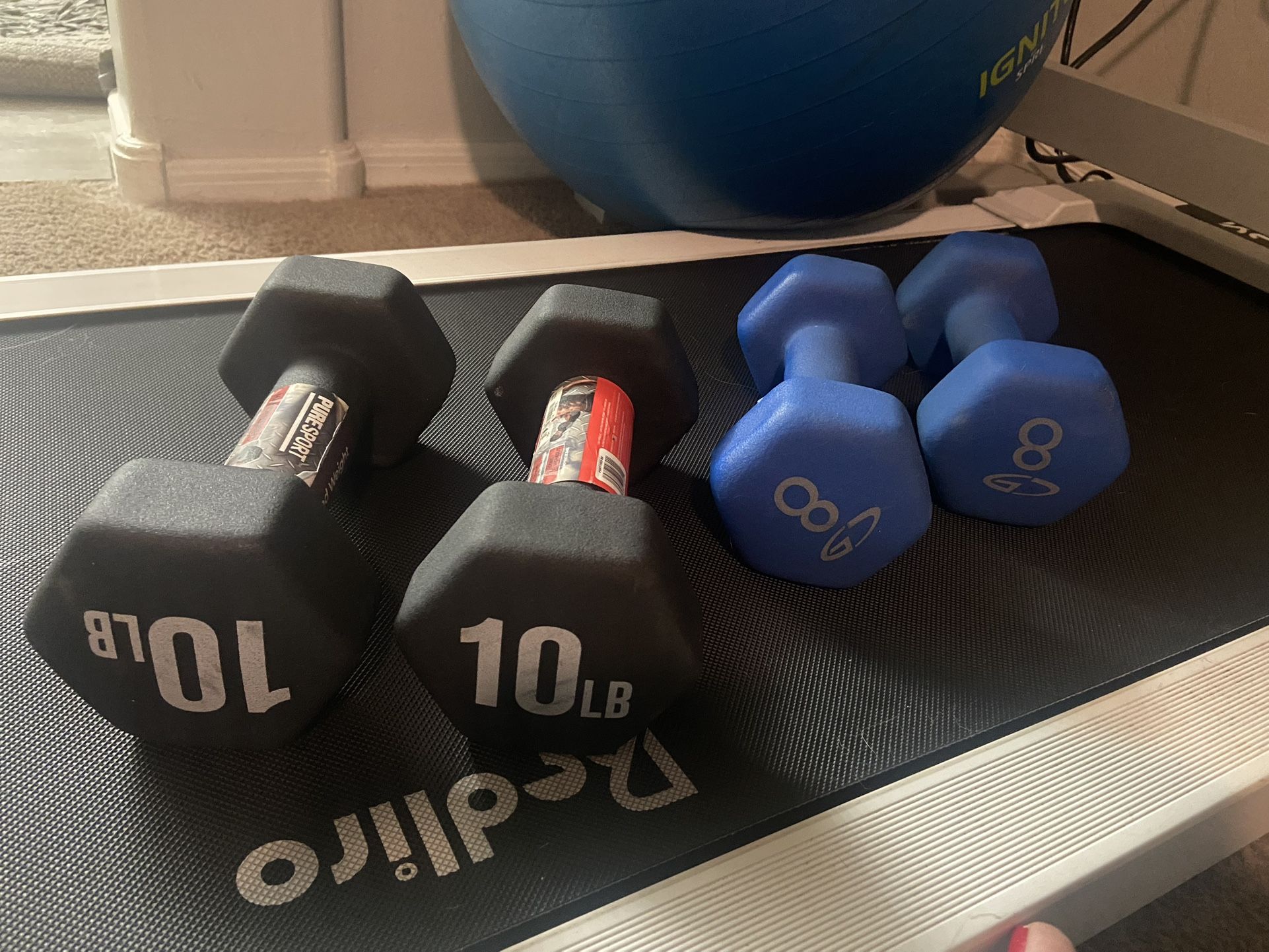 Two 8lb and 10lb Neoprene Dumbbell Weights