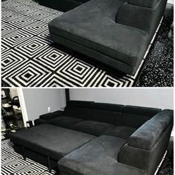 BRAND NEW BLACK PLUSH CONVERTIBLE NON-TRADITIONAL SECTIONAL $1275 !!
