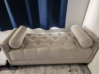 Tufted Upholstered Bench with Bolster Pillows