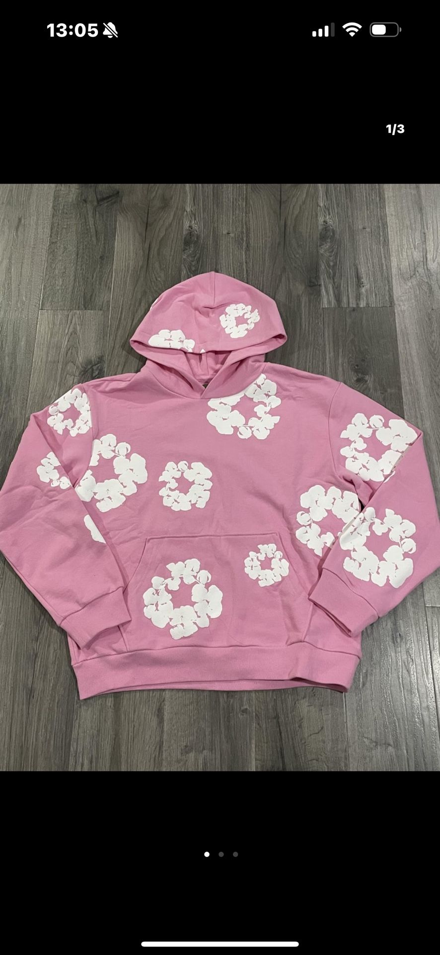 Pink and white denim tears hoodie