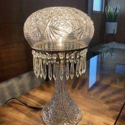 Antique American McKee Brilliant Cut Crystal Glass Dome Table Lamp