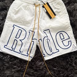 RHUDE White Bermuda Shorts Logo Drawstring Elastic Waist Men Size Small