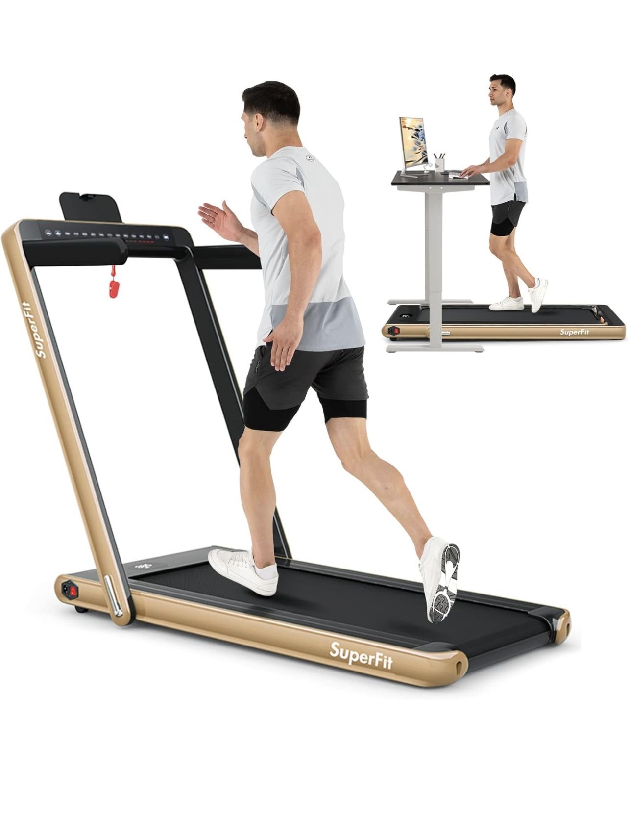 Superfit 2-in-1 Folding Treadmill with dual display