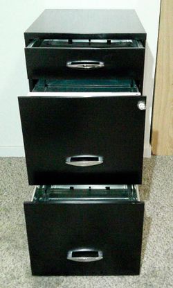 Black 2-Drawer File Cabinet w/Built-In File Folder Rails and Folders