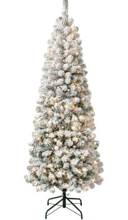 6 ft Pre-Lit Flocked Acacia Slim Artificial Christmas Tree